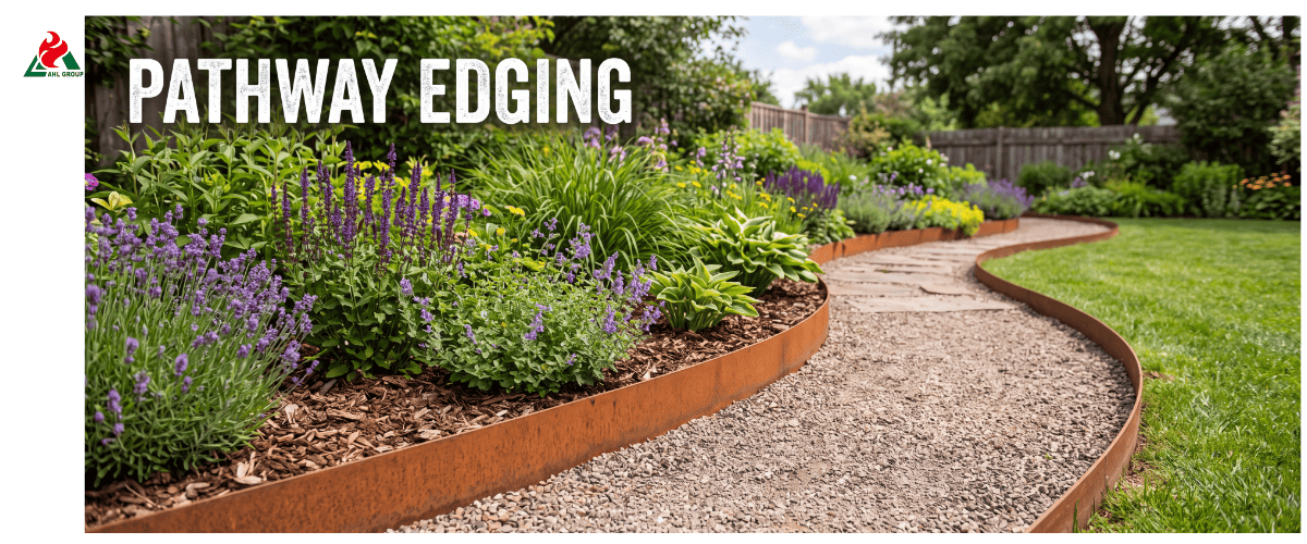 Corten Steel Edging Garden Pathway Application